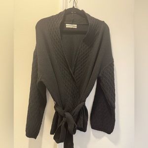 Anthropologie black wool cardigan with tie belt